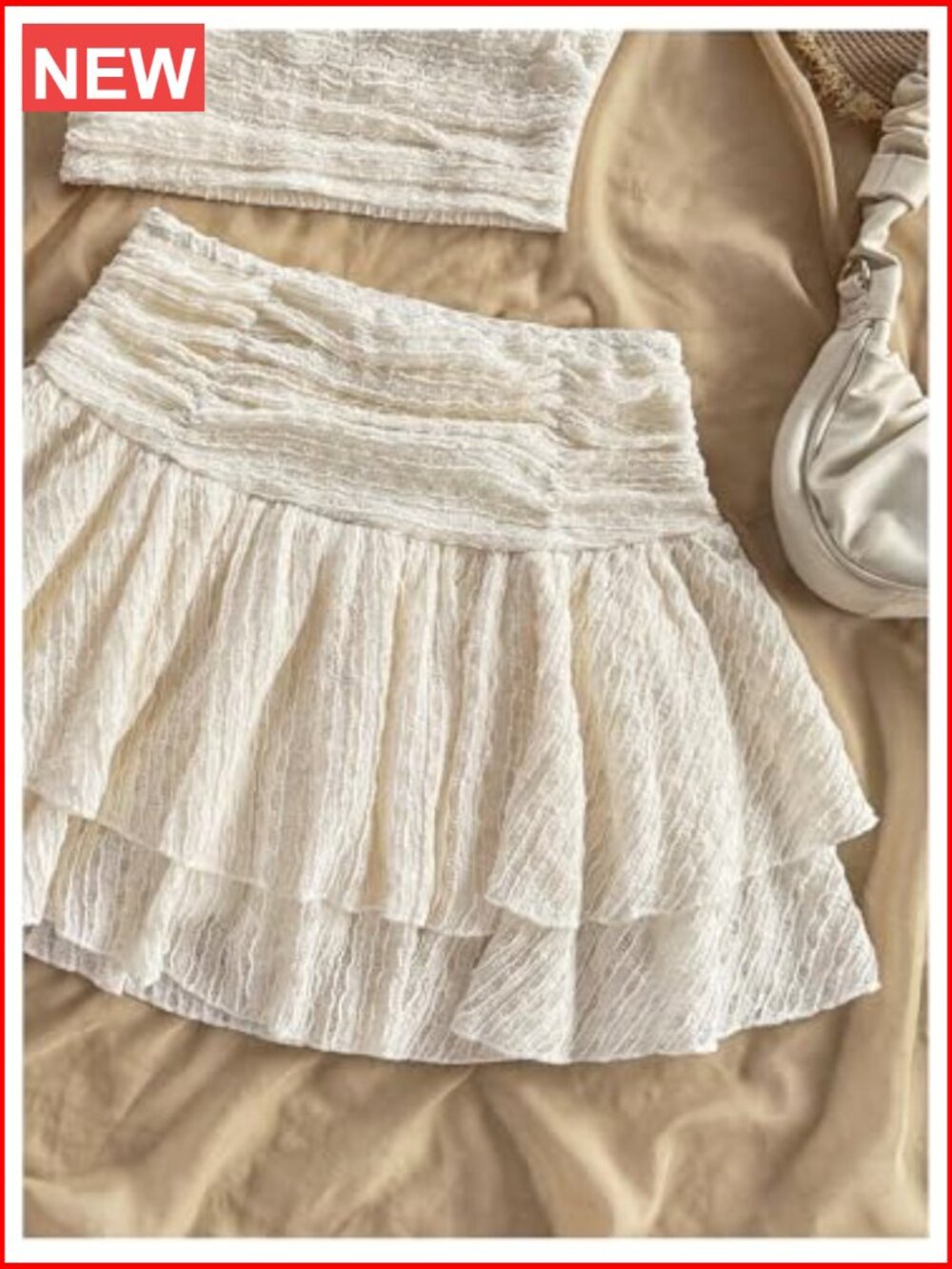 2 Piece Beach Vacation Outfit Ruched Halter Crop Top Ruffle Mini Skirt Set - Picture 4 of 5